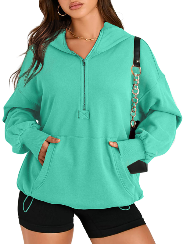 Women's Solid Color Long Sleeve Hooded Solid Color Zipper Plug Sweatshirt