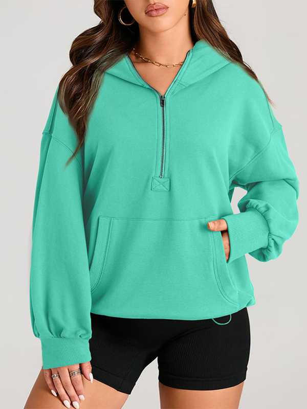 Women's Solid Color Long Sleeve Hooded Solid Color Zipper Plug Sweatshirt