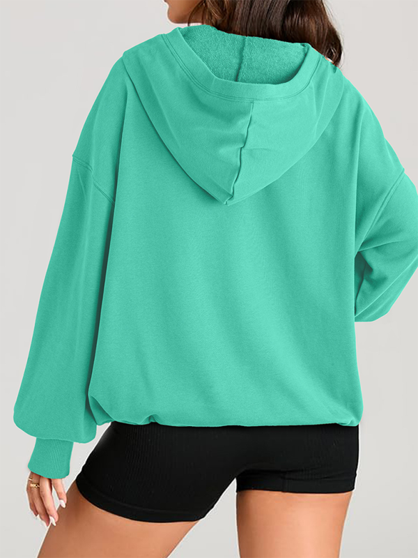 Women's Solid Color Long Sleeve Hooded Solid Color Zipper Plug Sweatshirt