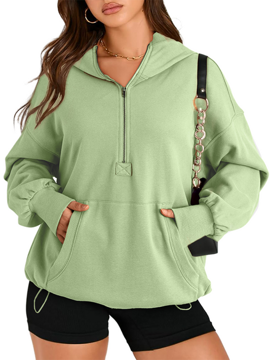 Women's Solid Color Long Sleeve Hooded Solid Color Zipper Plug Sweatshirt