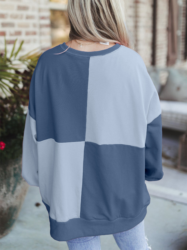 Casual Patchwork Color Block Front Button Long Lapel Sweatshirt